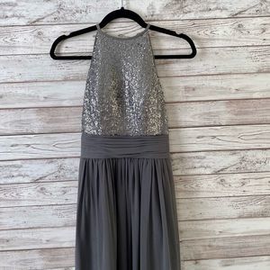 Bill Levkoff Gray Sequin Halter Bridesmaids Dress